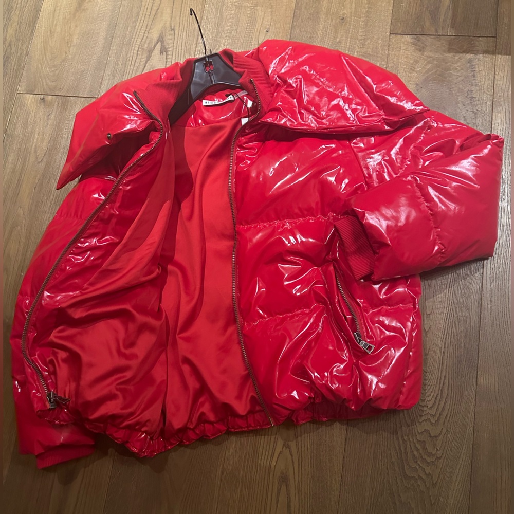 Alice + Olivia Glossy Red Puffer Jacket - Picture 10 of 15